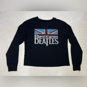 The Beatles Crop Graphic T-shirt Women Large Black Long Sleeve Music